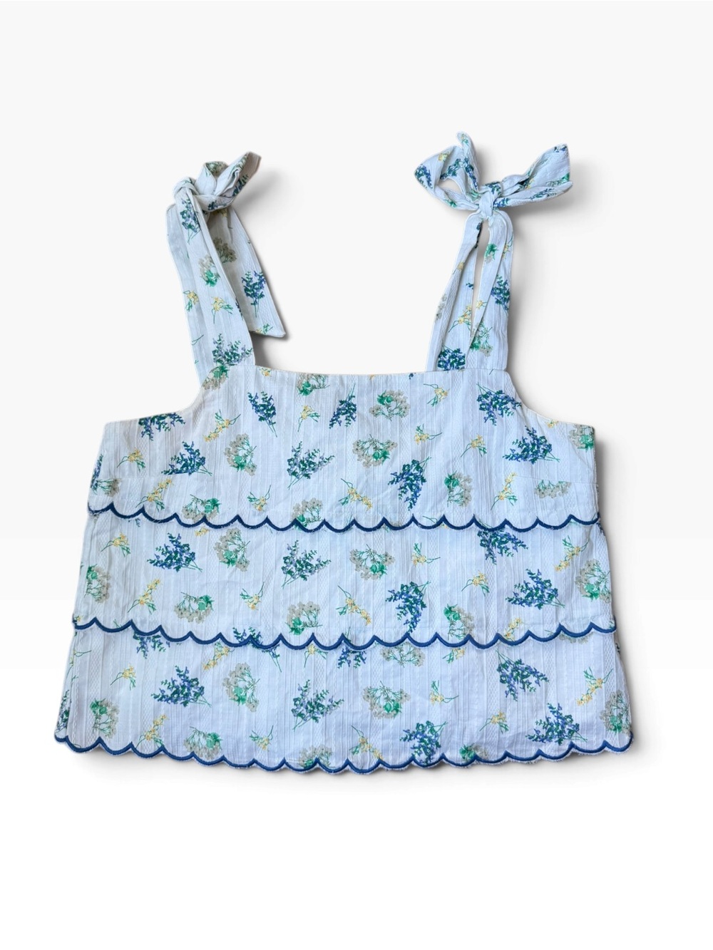 Light Blue Embroidered Floral Tie-Shoulder Tank Top